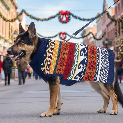 Dog Christmas Sweater, Winter Warm Fleece Holiday Pet Clothes for XL Dogs, Cute Snowflake Turtleneck Dog Pullover Knitwear Indoor & Outdoor