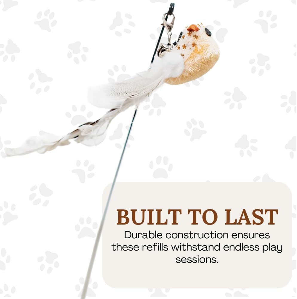 Interactive Bird Simulation Cat Toy Set for Bored Indoor Adult Cats Feather Toy Wand 5 Pcs Natural Bird Feathers Stable Round Base Wand Cat Toys for Indoor Cats Hunting Toys