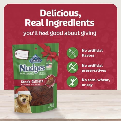 Nudges Steak Grillers, Natural Holiday Dog Treats, Made in The USA with Real Beef, 5-oz. Bag