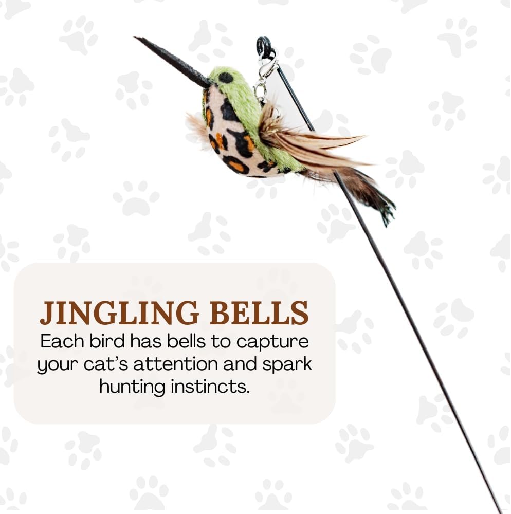 Interactive Bird Simulation Cat Toy Set for Bored Indoor Adult Cats Feather Toy Wand 5 Pcs Natural Bird Feathers Stable Round Base Wand Cat Toys for Indoor Cats Hunting Toys