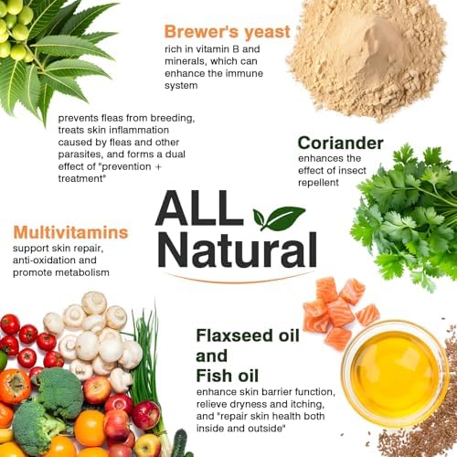 Dog Flea and Tick Prevention Allergy Chews Omega 3 for Dogs Treatment Chewable Natural Flea and Tick Skin and Coat Supplement Immune Dog Chews Yeast Relief Prevention for Dogs Itching and Licking