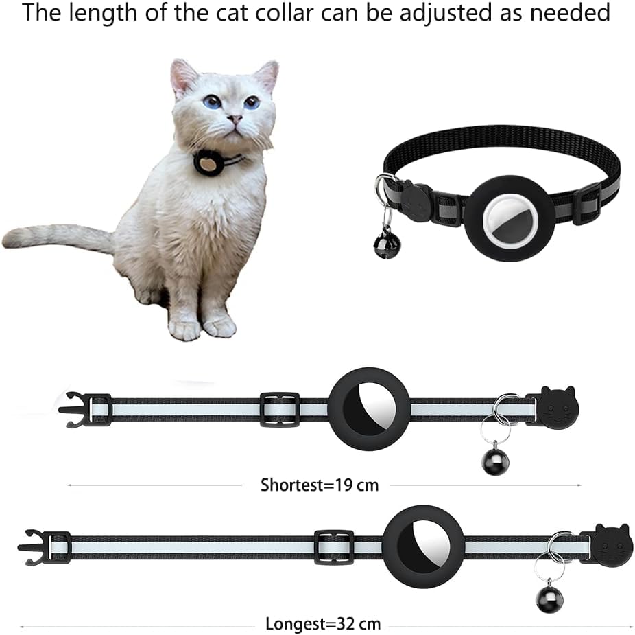 Breakaway AirTag Cat Collar with Reflective Strip, Compatible with AirTag – Lightweight and Adjustable Kitten Collar for Boy and Girl Kittens, Includes Safety Release Buckle and Bell