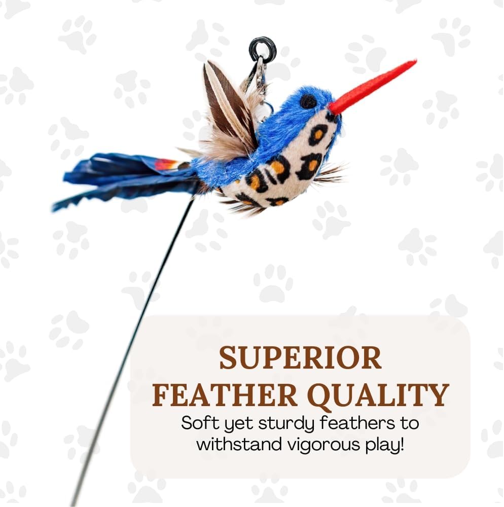 Interactive Bird Simulation Cat Toy Set for Bored Indoor Adult Cats Feather Toy Wand 5 Pcs Natural Bird Feathers Stable Round Base Wand Cat Toys for Indoor Cats Hunting Toys