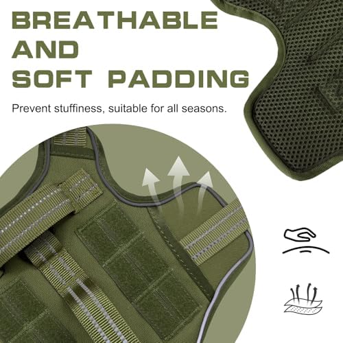 Dog Harness for Large Dogs Heavy Duty, Tactical No Pull Dog Harness with Molle System, Easy On and Off Service Dog Vest, Breathable Padded, Adjustable Reflective Pet Vest for Walking Hiking Training