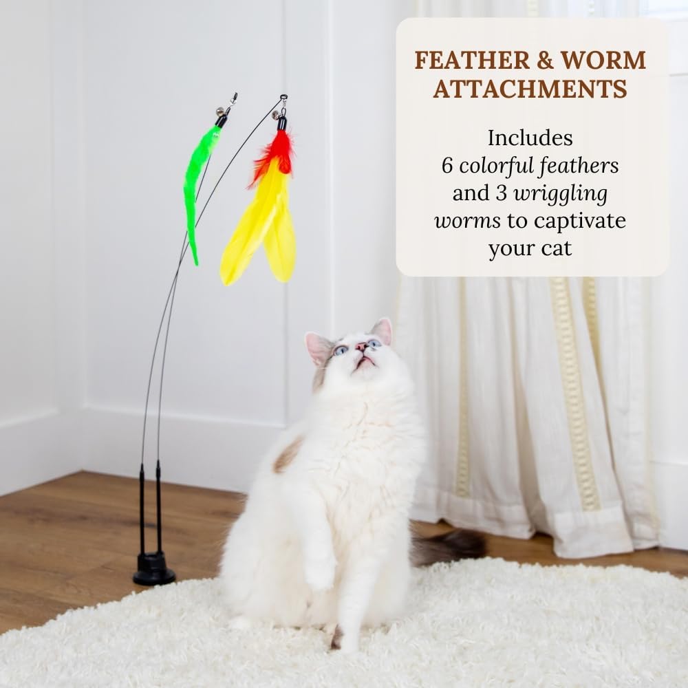 Suction Cup Cat Toys for Indoor Cats Interactive Suction Cup Cat Wand Toy Feather Teaser for Indoor Cats & Kittens Multi Surface Base for Hands Free Play