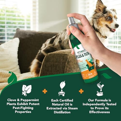 Natural Flea and Tick Spray for Dogs – Plant-Based Flea Repellent with Certified Essential Oils – Natural Pest Control and Prevention – Non-Toxic Formula for Home Use – 8 oz Bottle