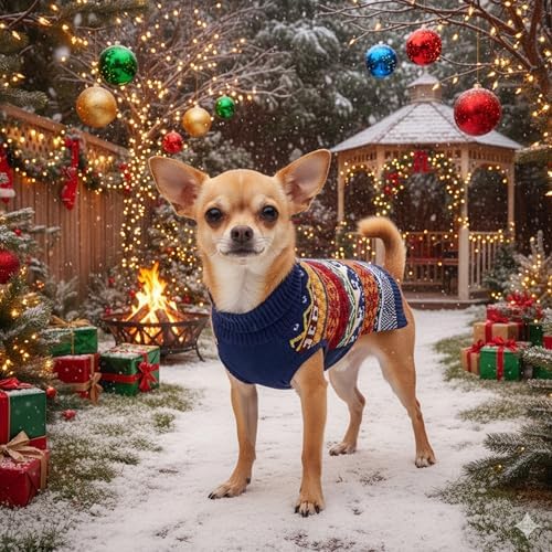 Dog Christmas Sweater, Winter Warm Fleece Holiday Pet Clothes for XL Dogs, Cute Snowflake Turtleneck Dog Pullover Knitwear Indoor & Outdoor
