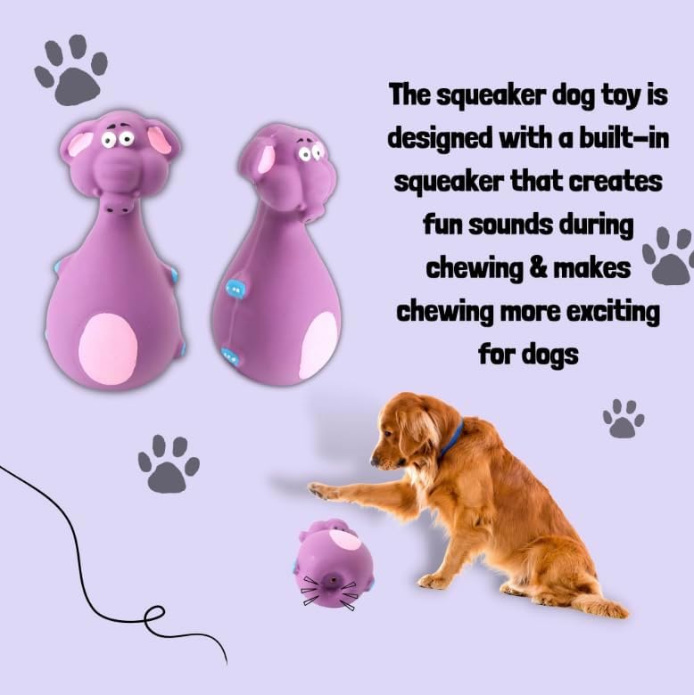 Dog Squeaky Chew Toy – Tough Natural Latex Fun for Teacup to Small Puppies (0-22 lbs)! Perfect for Fetch, Chewing & Cuteness Overload (Purple Elephant)