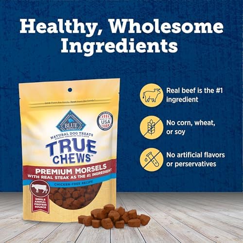 True Chews Premium Morsels Dog Treats, Made in The USA with Natural Ingredients, Steak, 10-oz Bag