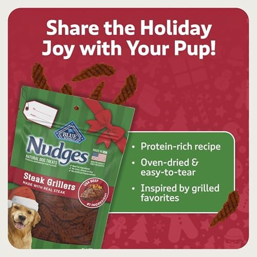 Nudges Steak Grillers, Natural Holiday Dog Treats, Made in The USA with Real Beef, 5-oz. Bag