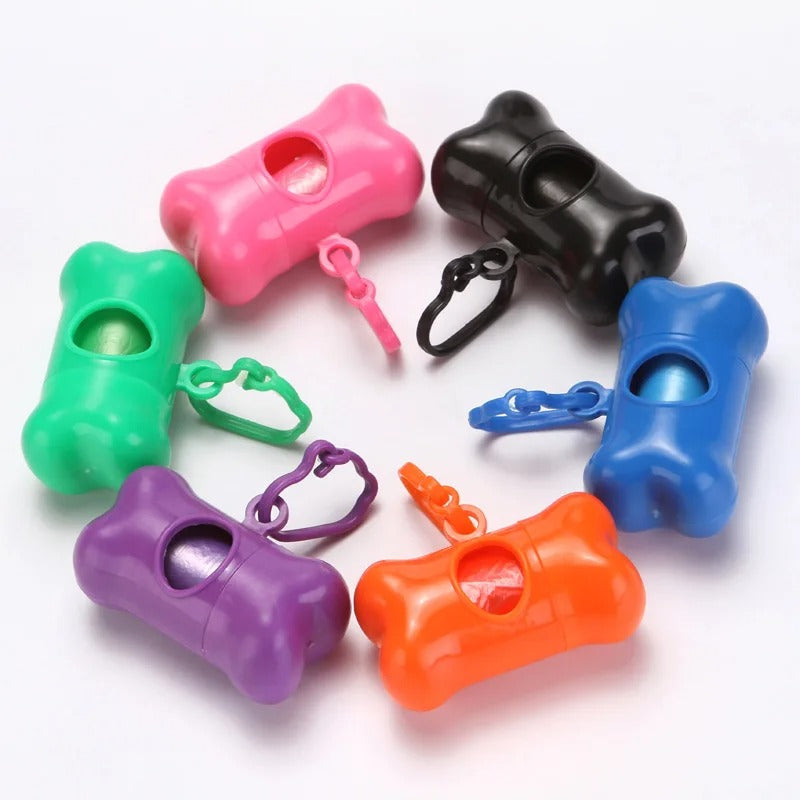 Portable Bone Shaped Dog Waste Bag Holder With Disposable Pet Garbage Bags For Outdoor Walking Supply