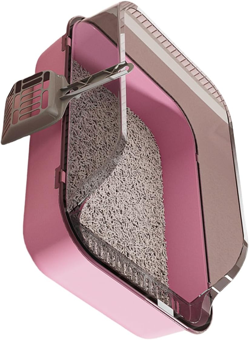 Collapsible Litterbox with High Sides Small Cats Litter Pan with Scoop Open Cat Litter Box Portable Travel Kittens Toilet Kitten Starter Kit for Kittens Adult Cat Elderly Cats (Pink)