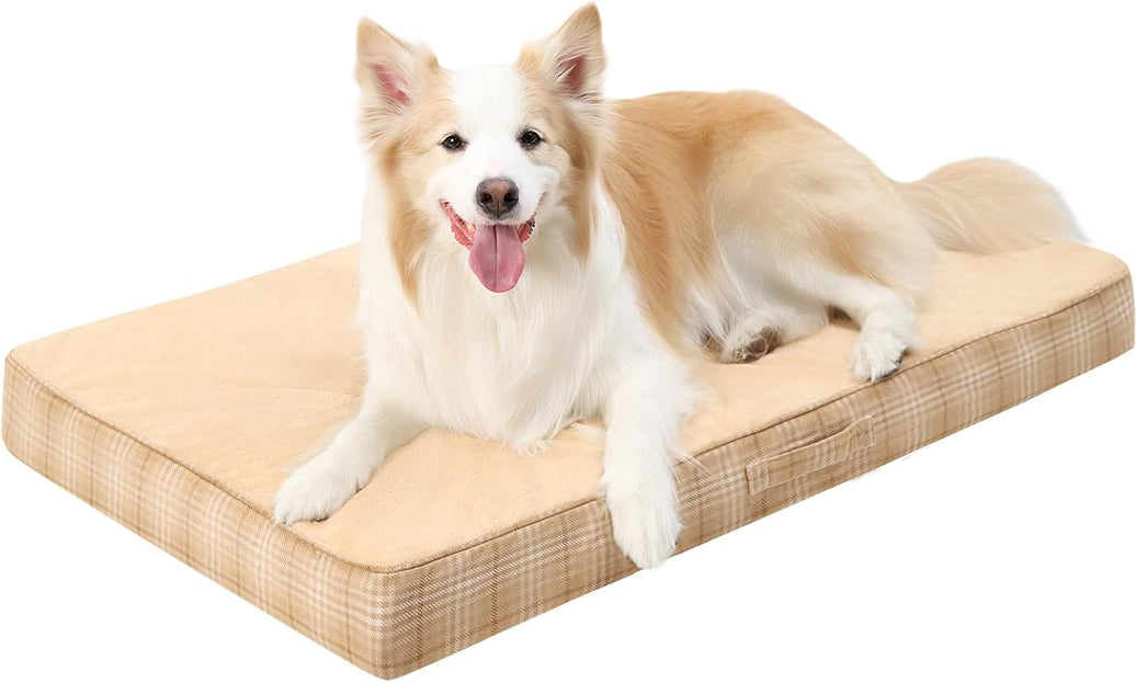 Washable Orthopedic Dog Bed – Waterproof Egg-Crate Foam (Beige)