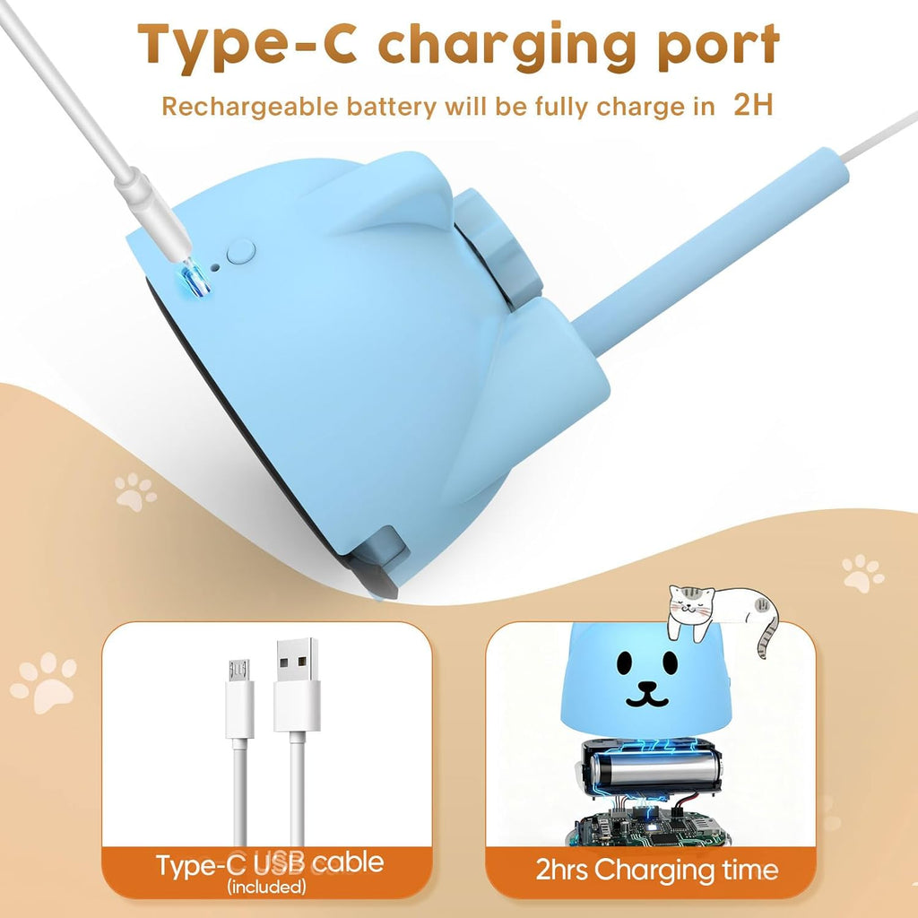 Interactive Cat Toys for Indoor Cats: Upgraded 360° Automatic Spin Flying Bird Feather Wand with Silicone Protected Rod Safe Play, Strong 8cm Suction Cup, USB-Rechargeable for Bored Kittens and Adult