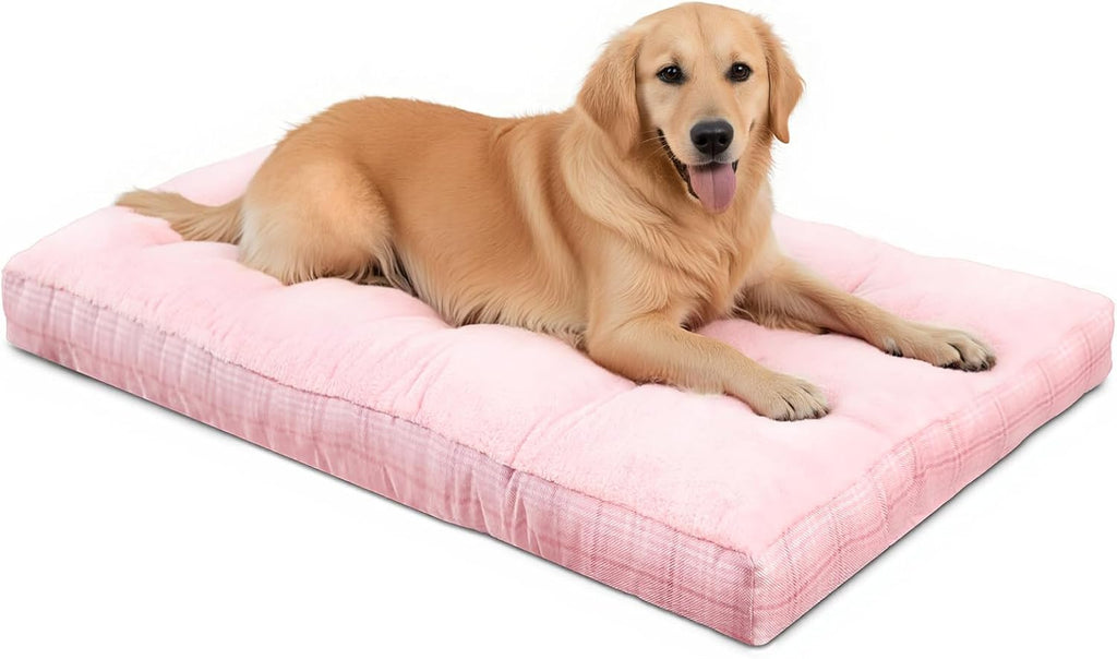 Washable L Dog Bed for Large Dogs with Anti-Slip Bottom, Premium Foam Pet Pad for Crate for Large Medium Small Sized Puppies(Pink)