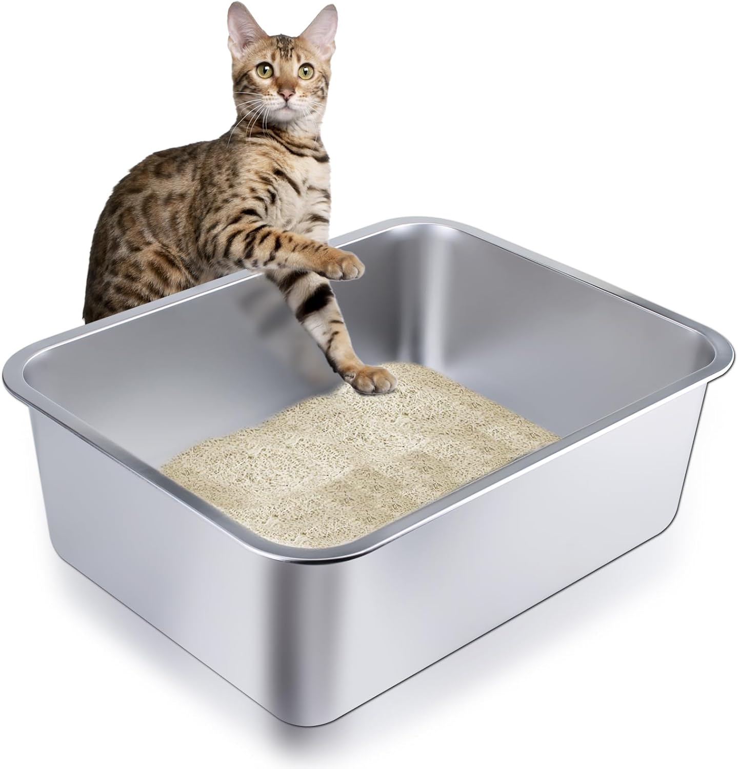 Cat Litter Box - Metal High-Sided Litter Pan for Cats, Rabbits, and Pets, Non-Stick, Odor-Free, Easy to Clean, Splash-Proof, Sturdy and Durable Indoor Cat Toilet Supplies