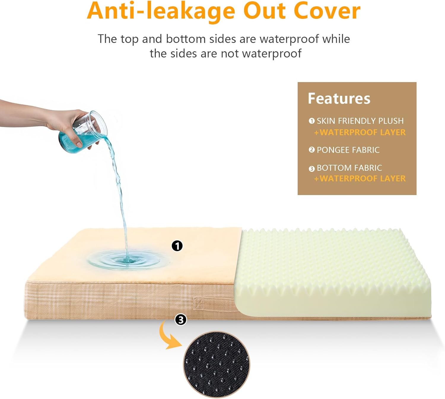 MIHIKK Washable Orthopedic Dog Bed for Large Dogs, XL Waterproof Pet Bed with Egg Crate Foam Strong Support, Machine Washable Cover & Anti-Slip Bottom & Durable Zipper(Light Brown)