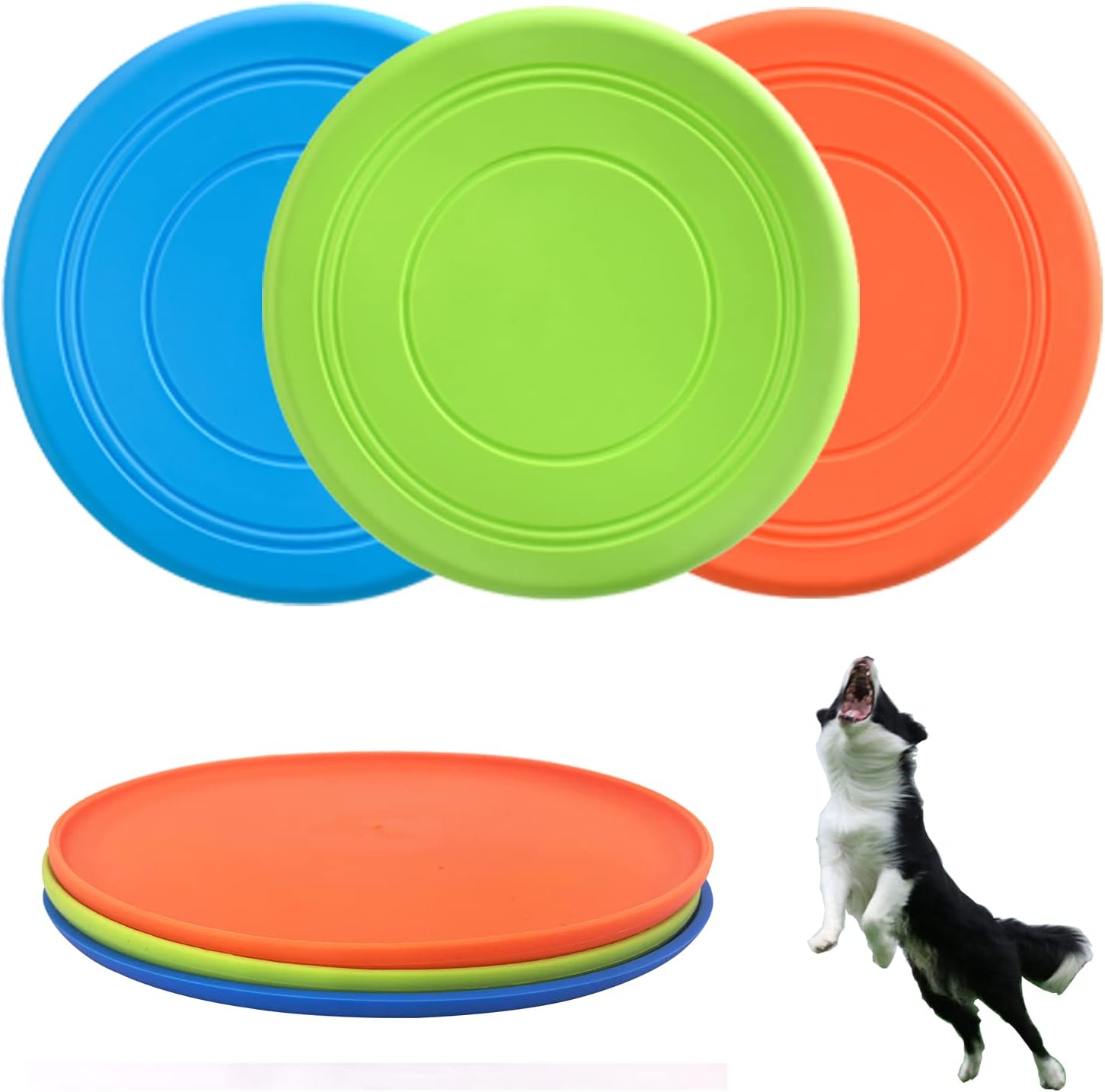 Dog Flying Disc, 3 Pack Dog Flyer Toys, Soft Rubber Interactive Lightweight Flying Disc Dog Toy for Small Large Dogs - Floats in Water & Safe on Teet