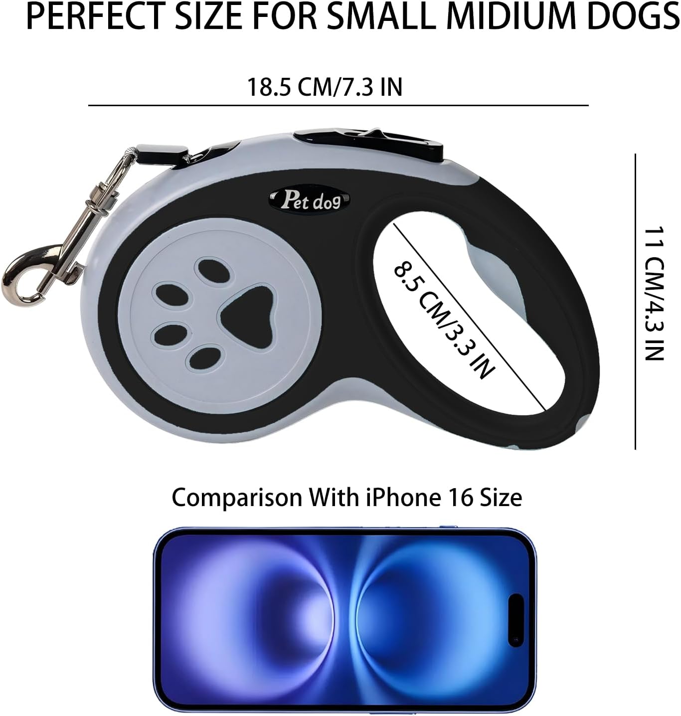 Retractable Dog Leash with One-Hand Brake – 16 ft (Black)