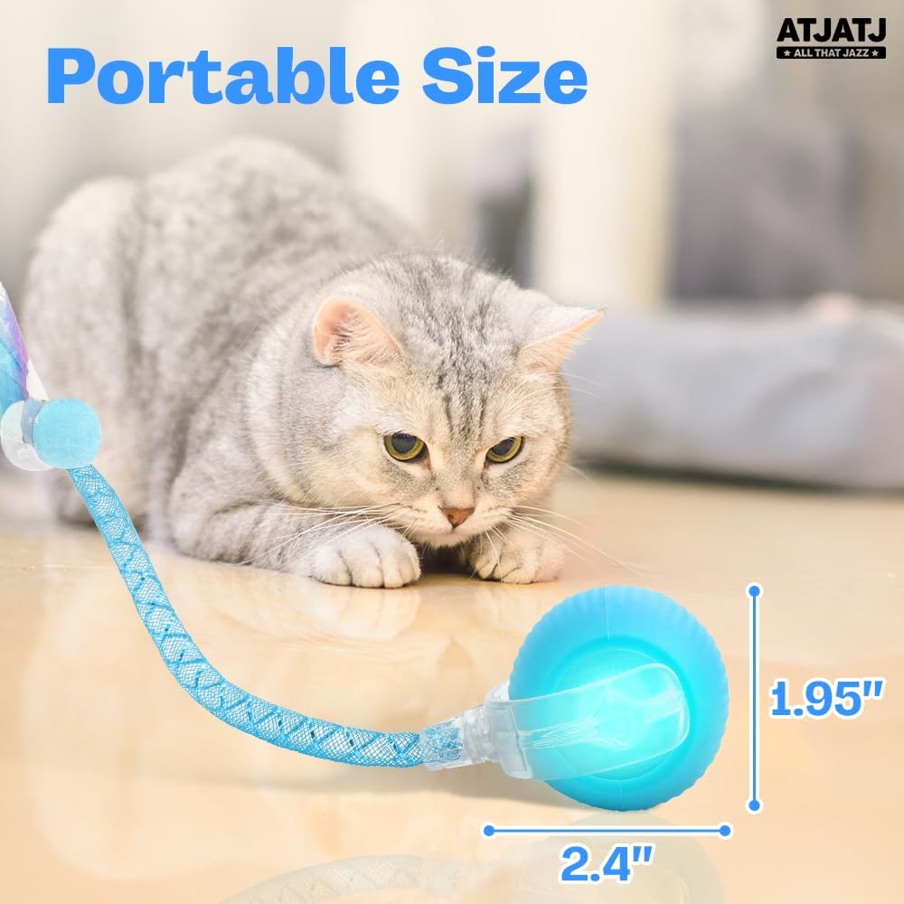 Interactive Cat Balls Toys for Indoor Cats, Automated Smart Ball Cat Toy with Elastic Mesh Tail, 3-Speed Rechargeable Rolling Kitten Toy, Electronic Mental Stimulating Self Play Pet Ball for Fun