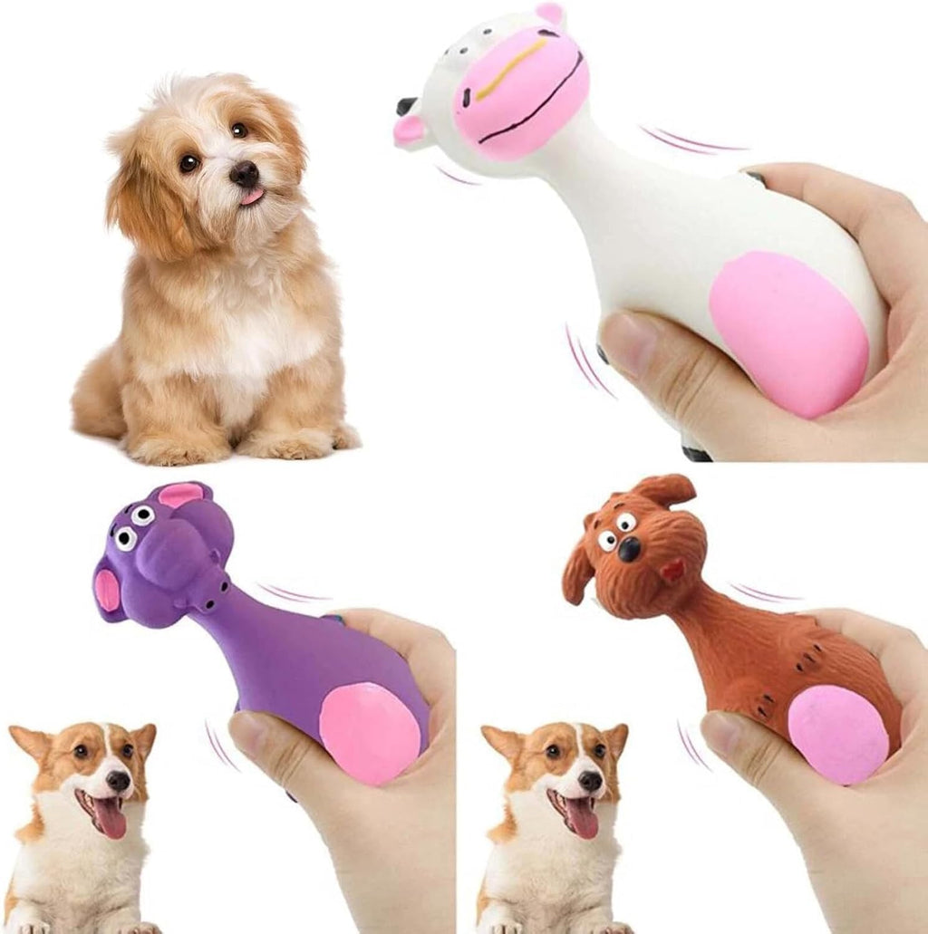 Dog Squeaky Chew Toy – Tough Natural Latex Fun for Teacup to Small Puppies (0-22 lbs)! Perfect for Fetch, Chewing & Cuteness Overload (White Cow)