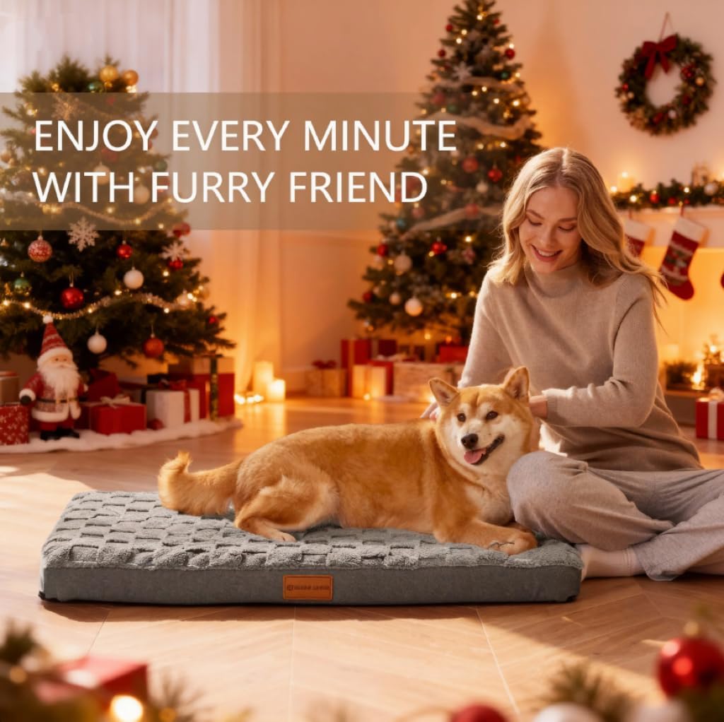 Orthopedic Dog Bed Waterproof Soft Comfortable Egg Crate Foam Large Pet Beds Crate Mat with Removable Washable Cover and Nonskid Bottom,(Grey)