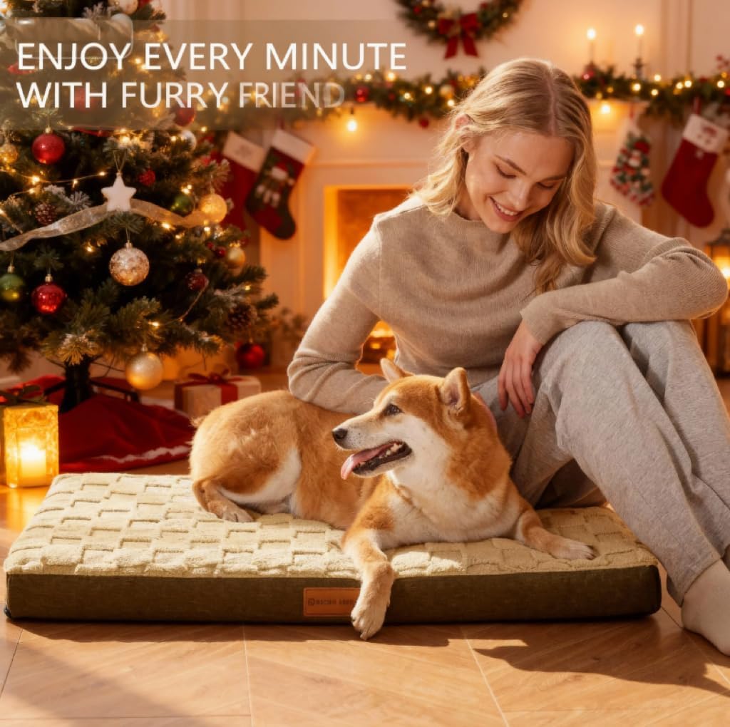 Orthopedic Dog Bed Waterproof Soft Comfortable Egg Crate Foam Large Pet Beds Crate Mat with Removable Washable Cover and Nonskid Bottom, (Brown)