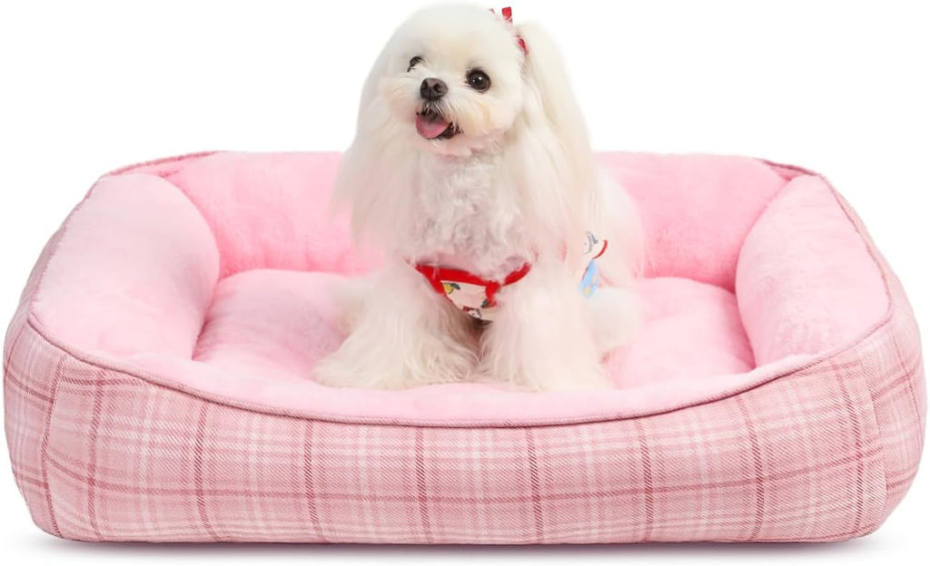 Dog Beds for Small Medium Dogs & Cats, Orthopedic Sleeping Pet Bed for Couch with Durable Puppy Cuddler and Anti-Slip Bottom Machine Washable((pink)
