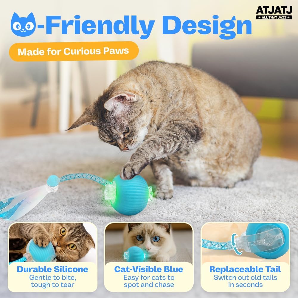 Smart Rolling Cat Ball with Mesh Tail – 3 Speeds