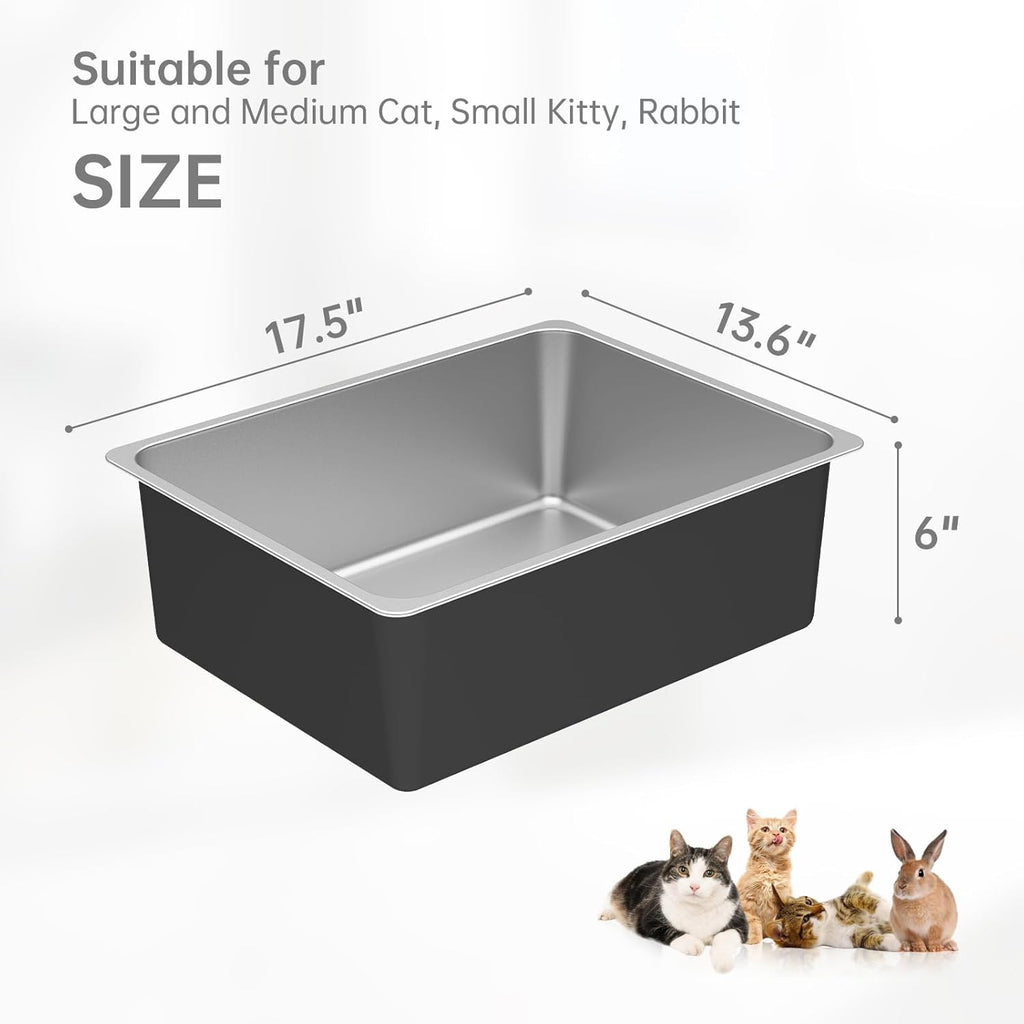 Steel Litter Box - High Sided Metal Cat Litter Box Pan, Never Absorbs Smell, Easy to Clean Non Stick Cat Litterbox Tray Toilet Pet Supplies for Indoor Kitty, Kitten, Rabbit, Puppy