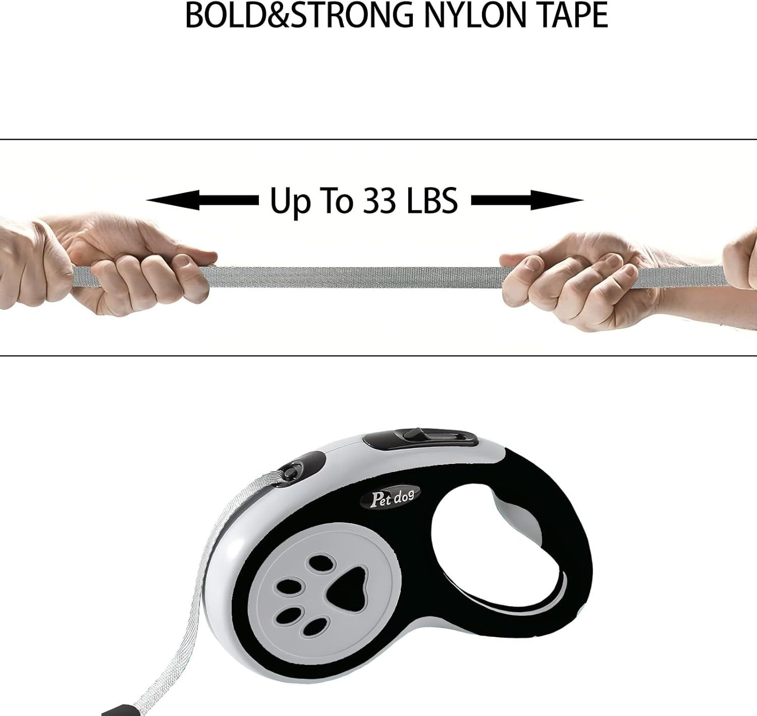 Dog Leash, VELIGOOD 5M/16FT Extendable Dog Lead with Strong Nylon Tape Tangle-Free One-Handed Brake, Pause, Lock for Small Medium Dogs (Black)