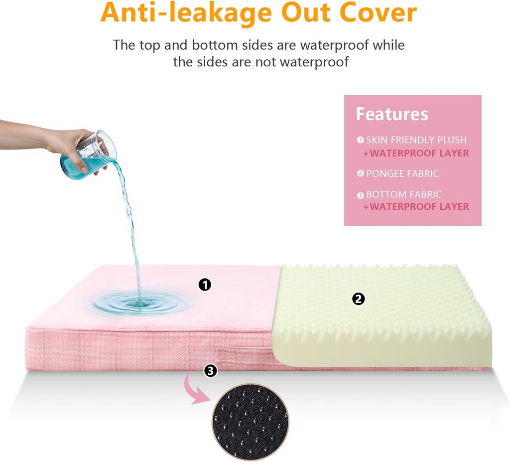 Washable Orthopedic Dog Bed for Large Dogs,  Waterproof Pet Bed with Egg Crate Foam Strong Support, Machine Washable Cover & Anti-Slip Bottom & Durable Zipper(Pink)