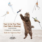 Interactive Bird Simulation Cat Toy Set for Bored Indoor Adult Cats Feather Toy Wand 5 Pcs Natural Bird Feathers Stable Round Base Wand Cat Toys for Indoor Cats Hunting Toys