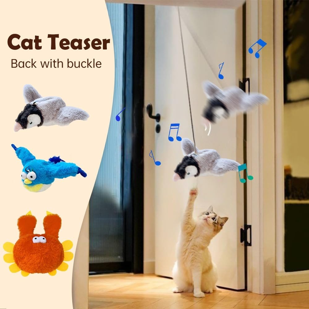 Cat Toy, 2026 Upgrade Interactive Chirping Bird with Flapping Wings, Rechargeable Toy for Indoor Cats(Orange)
