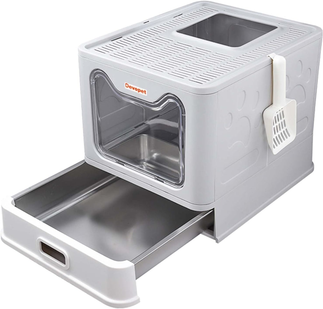 Stainless Steel Top-Entry Cat Litter Box with Lid