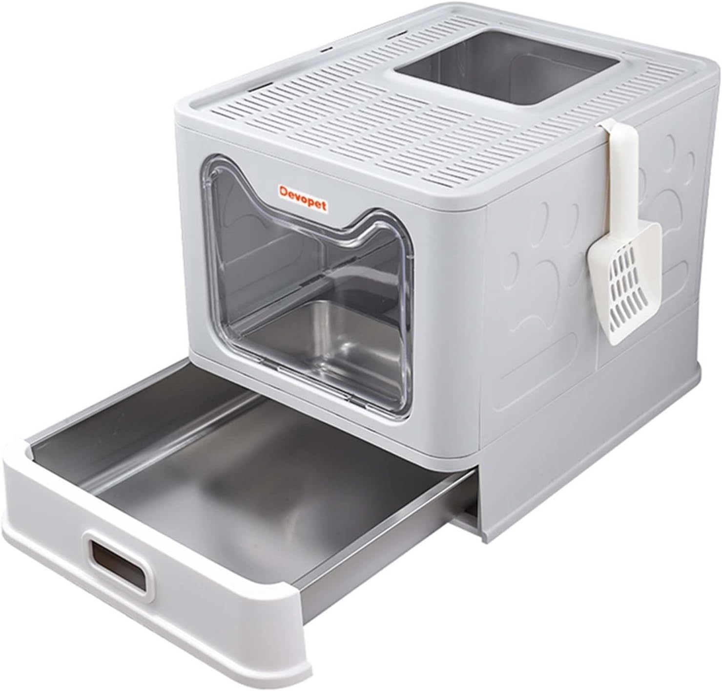 Stainless Steel Cat Litter Box with Lid, Enclosed Cat Litter Boxes, Covered Top Entry Litter Box, Foldable Large Metal Box with Cover