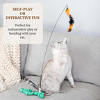 Cat Wand Toy with Round Base – Interactive Feather & Glow-in-The-Dark Octopus Attachments – Suction Cup Cat Toy for Indoor Cats & Kittens