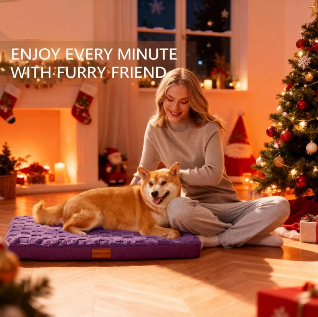 Orthopedic Dog Bed Waterproof Soft Comfortable Egg Crate Foam Large Pet Beds Crate Mat with Removable Washable Cover and Nonskid Bottom,(Purple)