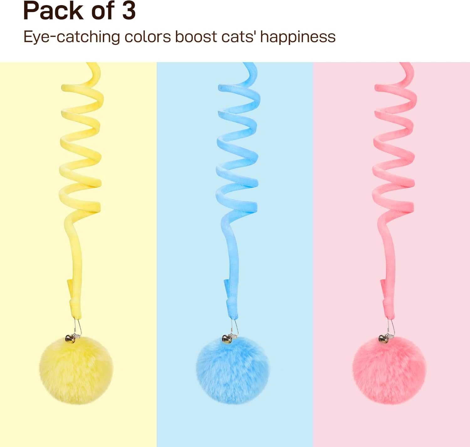 Hanging Fluffy Cat Catnip Ball Toys 3 Pcs with Bell, Interactive Cat Teaser Retractable Toys Indoor Kitten Play Chase Exercise Physical Stimulation
