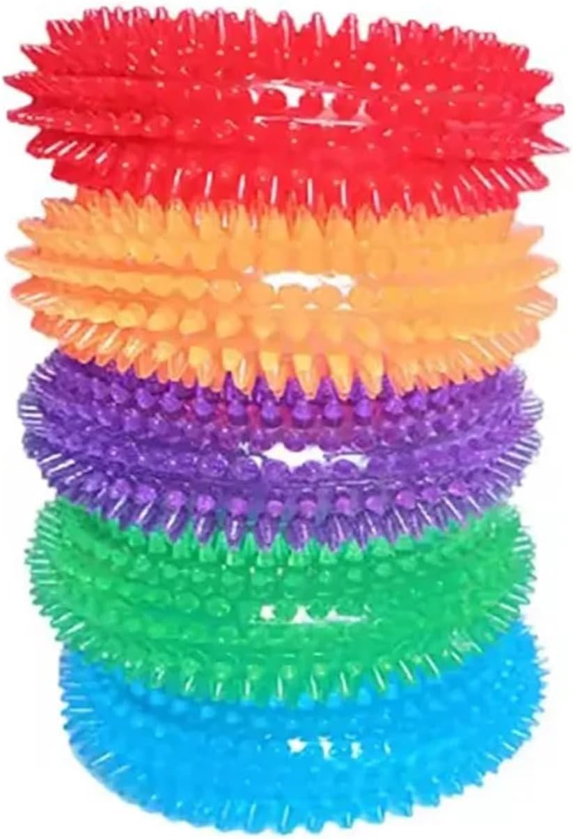 Dog Squeaky Chew Toys for Aggressive Chewers, Small Medium Large Dogs Teeth Cleaning Soft Natural Rubber Float Toy for Indoor Outdoor Water Pool, Donut Ring Design 4.92 inch, Crystal Blue Crystal Red