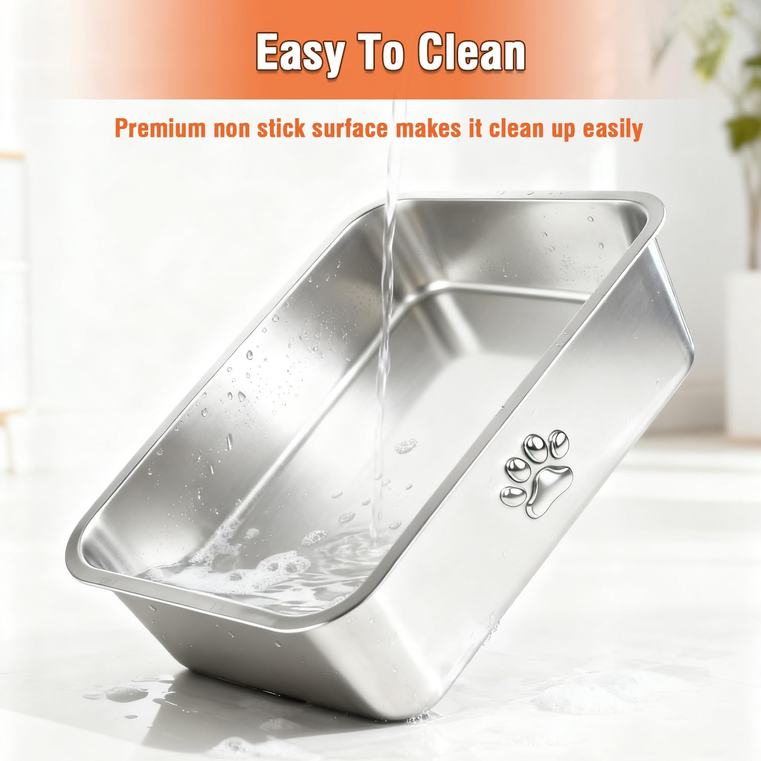 Steel Litter Box, Metal Cat Litter Box with High Sides, Never Absorbs Odors, Non-Stick, Easy to Clean, Small Litter Tray for Kittens, Litter Tray