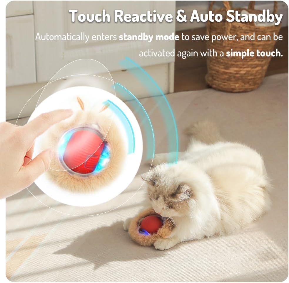 Interactive Cat Toys for Indoor Cats, Automatic Ball Toy Rolling Motion Activates, Hide & Seek Game for cat Play, Rechargeable Bouncing Toy Keeps Kitten Entertained & Not Bored