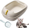 Open Litter Box, Anti-Splashing Cat Toilet with Litter Sifting Scoop - Semi-Enclosed, Removable Kitten Litter Box
