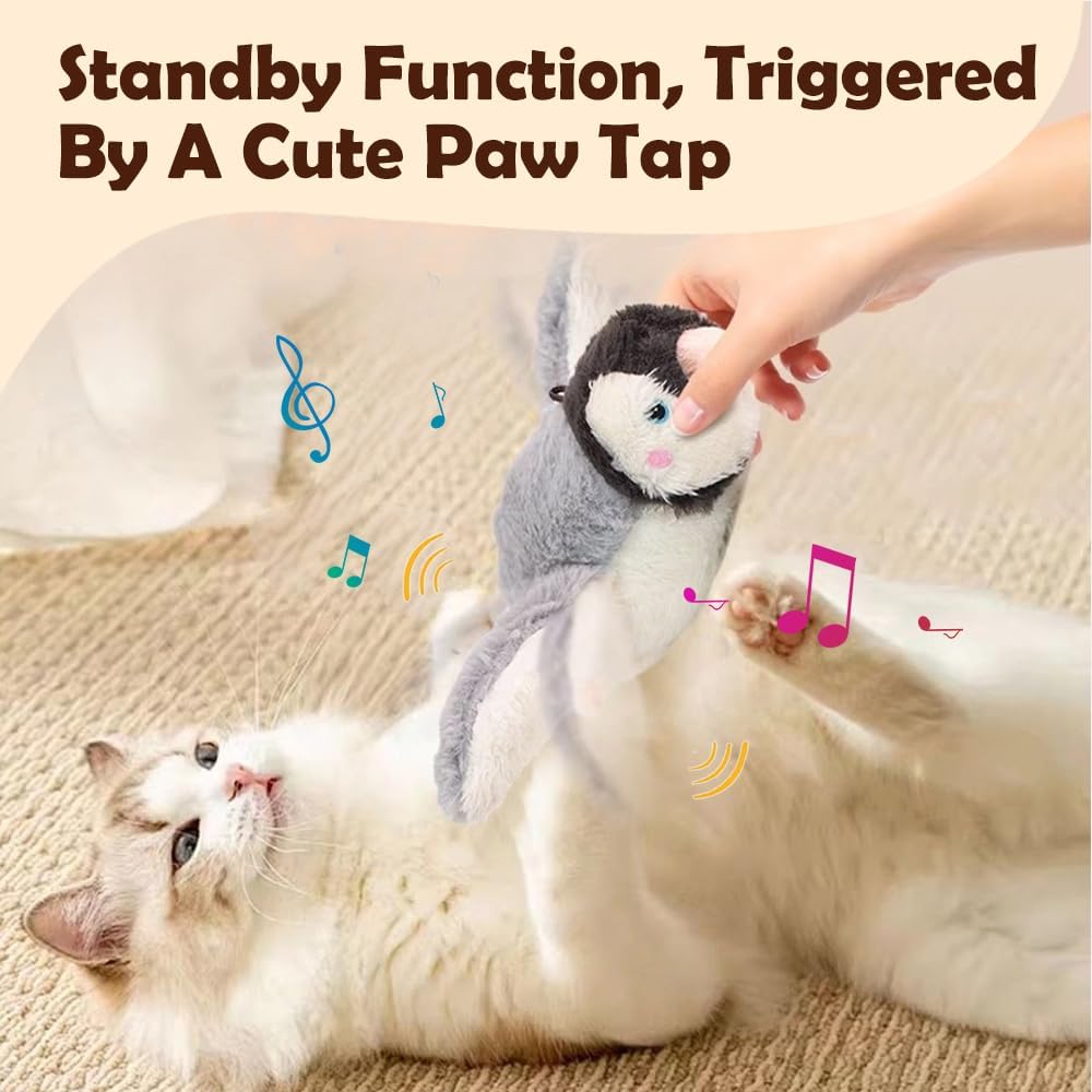 Cat Toy, 2026 Upgrade Interactive Chirping Bird with Flapping Wings, Rechargeable Toy for Indoor Cats (Grey)