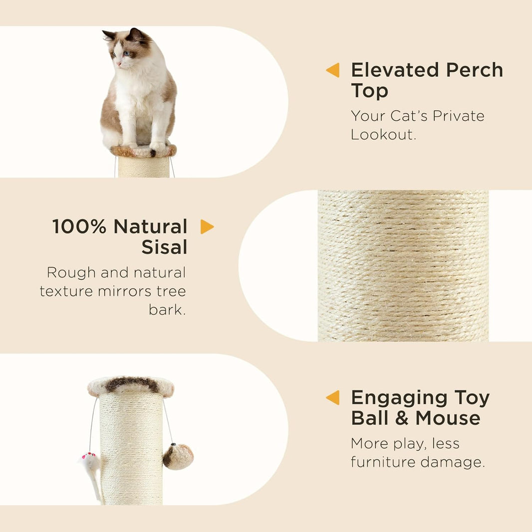 Tall Sisal Cat Scratching Post with Hanging Ball (34")