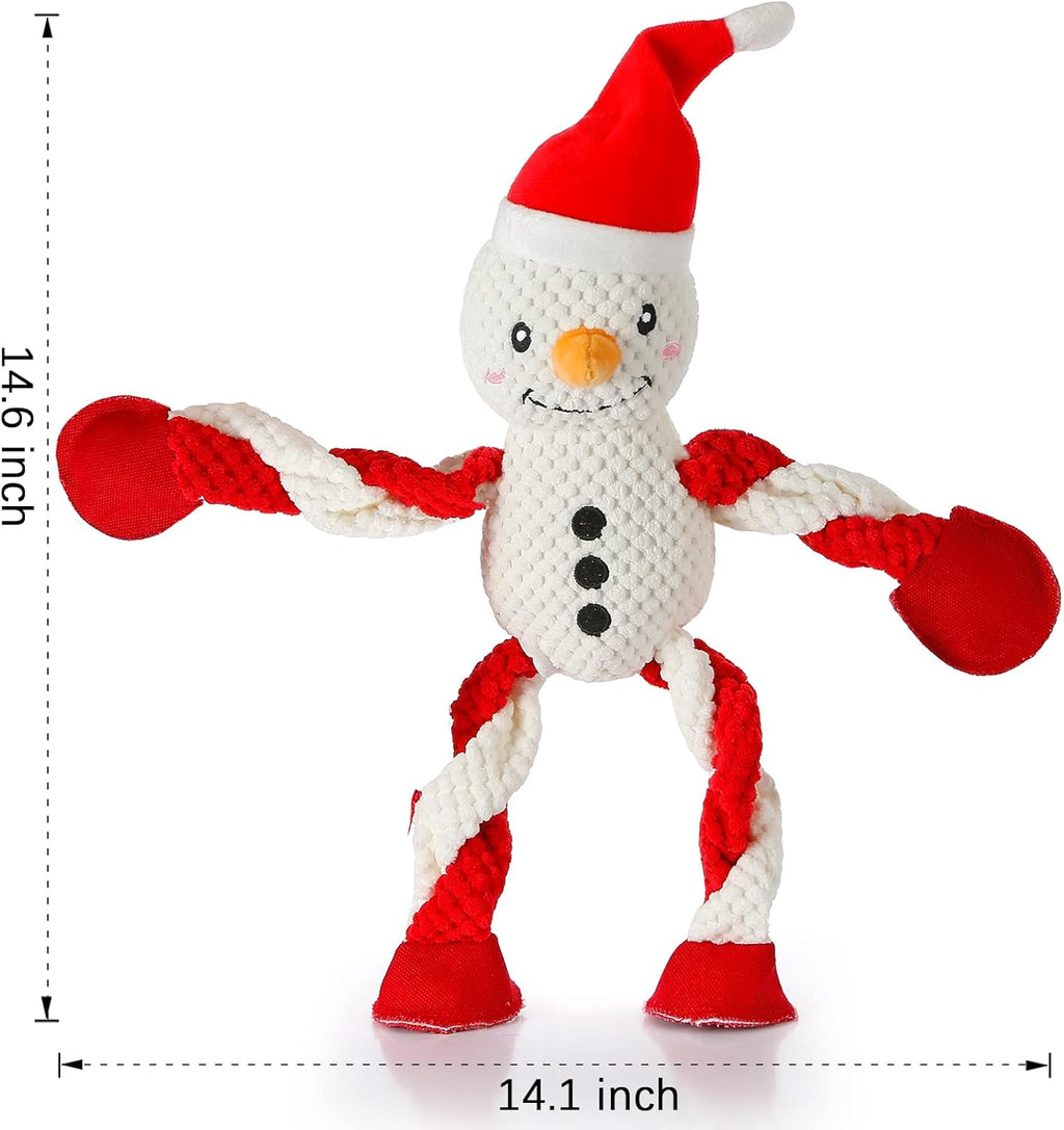 Christmas Dog Toys, Squeaky Snowman Plush with Ropes for Tug of War, Durable Interactive Chew Toys for Puppy Small Medium Large Dogs