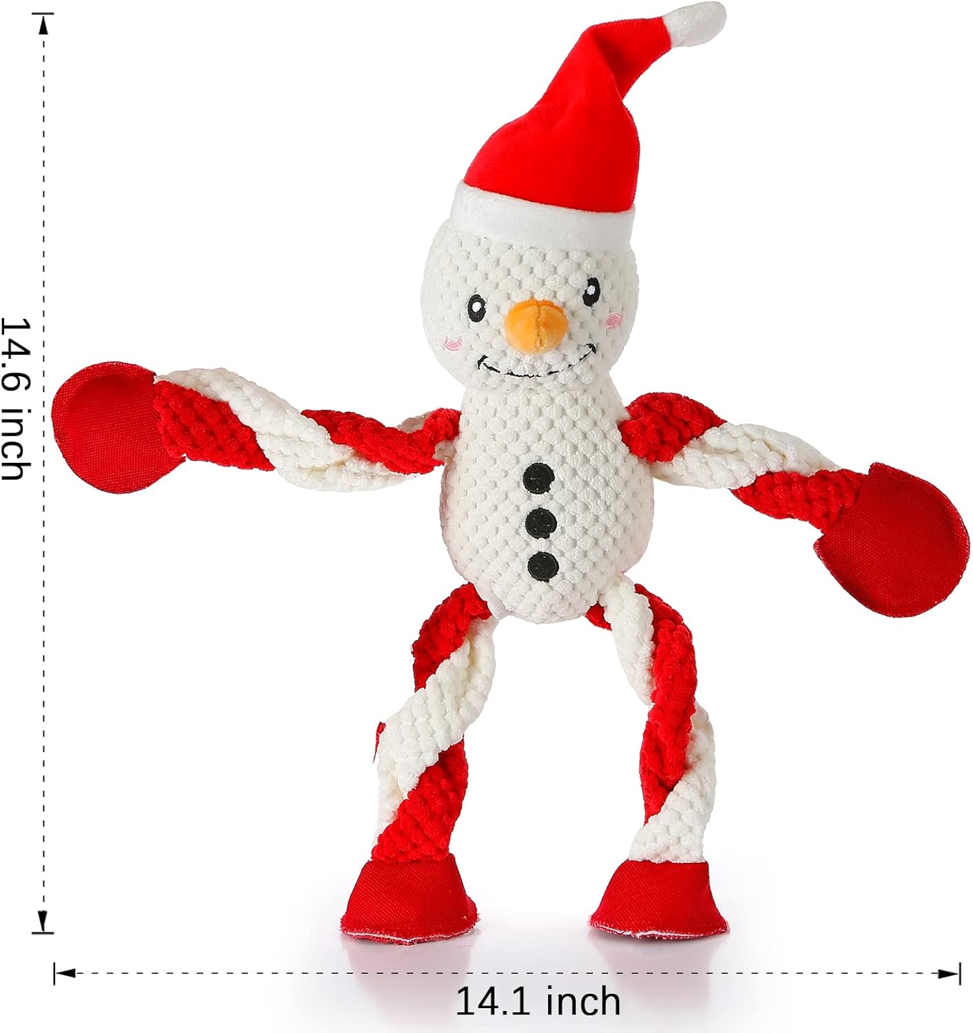 Christmas Dog Toys, Squeaky Snowman Plush with Ropes for Tug of War, Durable Interactive Chew Toys for Puppy Small Medium Large Dogs