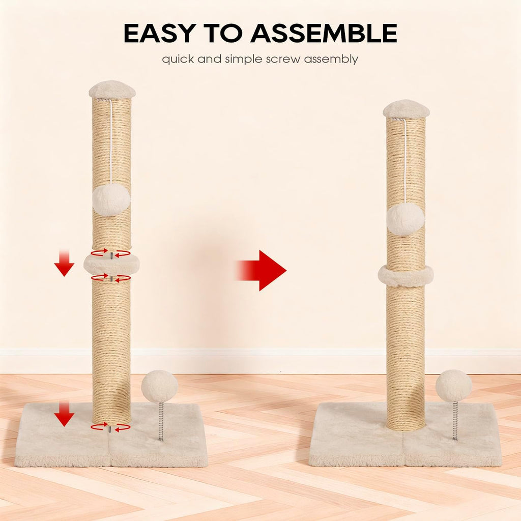 Inch Cat Scratching Post Cat Scratcher Natural Sisal Rope Scratch Post Kitten Trees with Hanging Ball for Indoor Cats,Beige