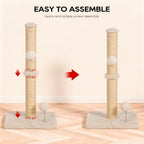 Inch Cat Scratching Post Cat Scratcher Natural Sisal Rope Scratch Post Kitten Trees with Hanging Ball for Indoor Cats,Beige