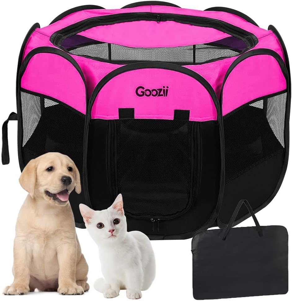 Pet Cat Playpen for Indoor Cats Enclosed, Portable Foldable Dog Playpen Outdoor Tent Crate Cage with Zipper Top Cover Door for Kitten Puppy Outside Rv Car Camper